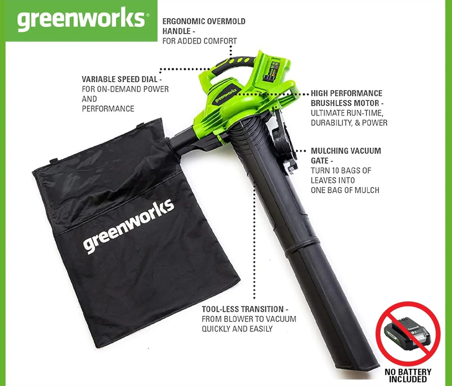POWERALL 48V (24V x 2) Leaf Blower / Vacuum 322 km/h - tool only - Image 11