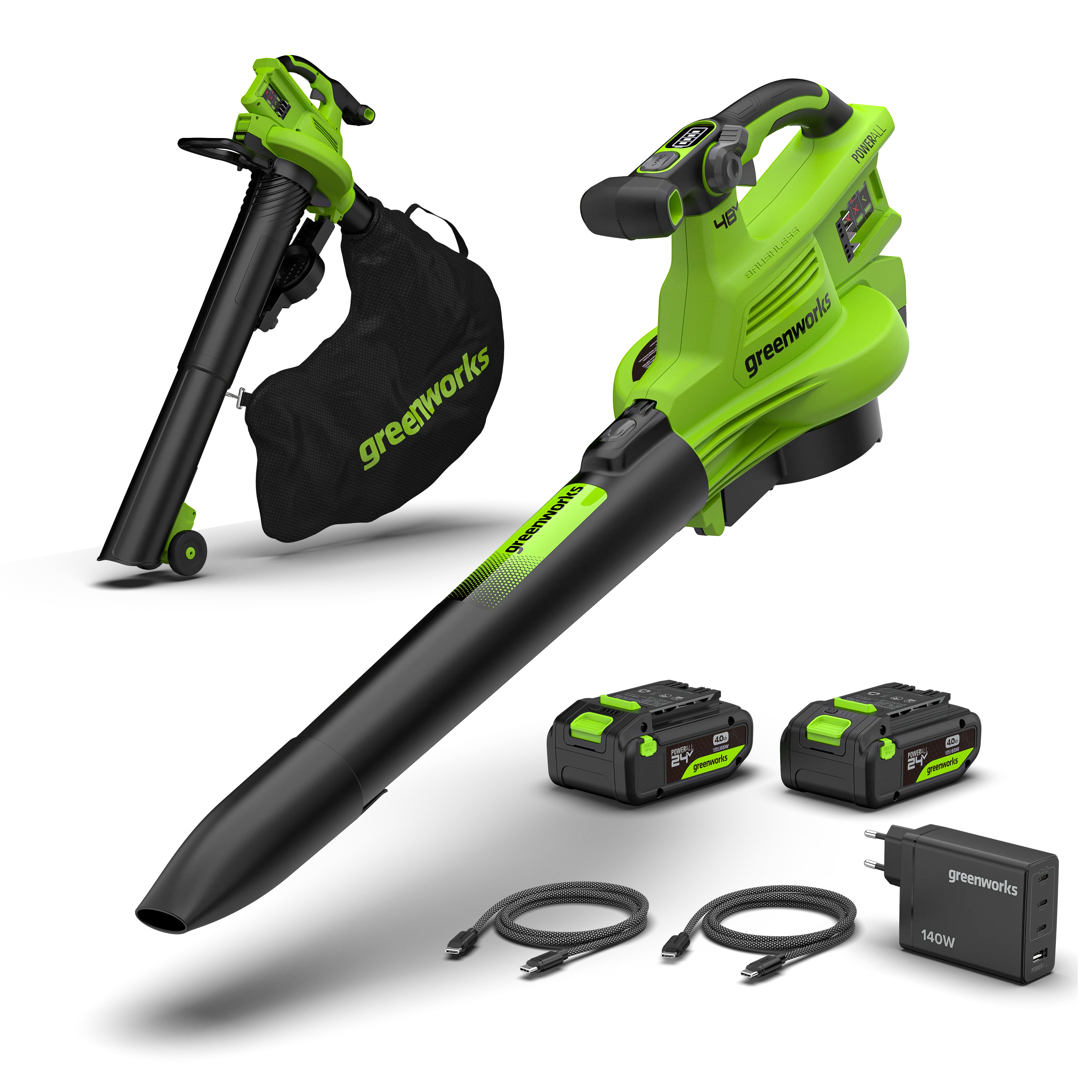 POWERALL 48V (24V x 2) Leaf Blower / Vacuum 386 km/h Gen. II - 2 x 4Ah Battery